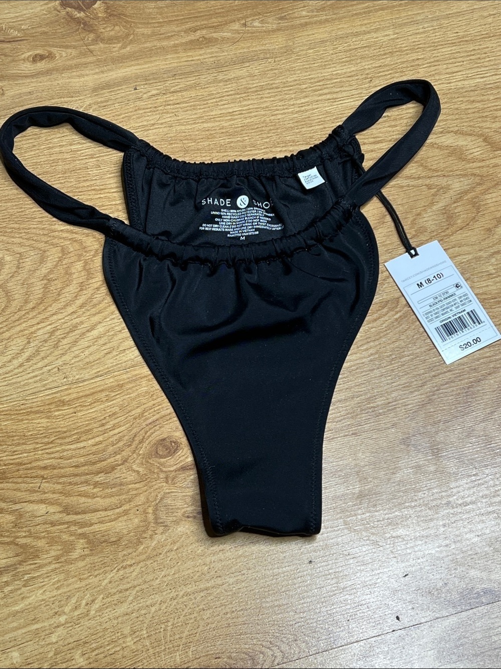 Shade & Shore Sz M black bikini bottom ruched adjustable side design - New